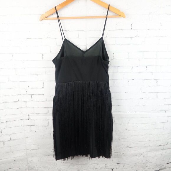 SHEIN BLACK SPAGHETTI STRAP V NECK MIDI FLAPPER FRINGE DRESS SIZE SMALL - Picture 6 of 7